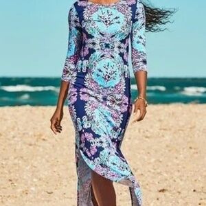 🌊 Lilly Pulitzer Morgann Maxi Dress | High Tide Navy Mermaid, 3/4 Sleeve | Sz L